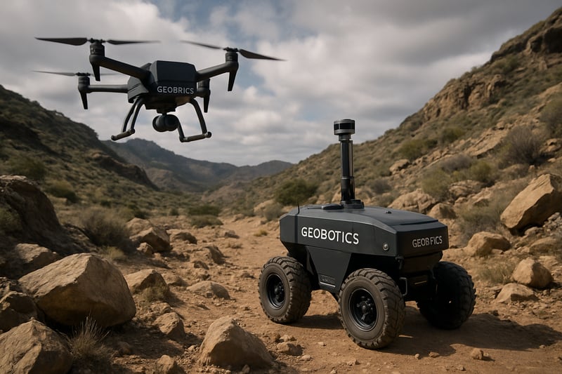 Aerial and ground exploration robots from Geobotics operating in rugged terrain