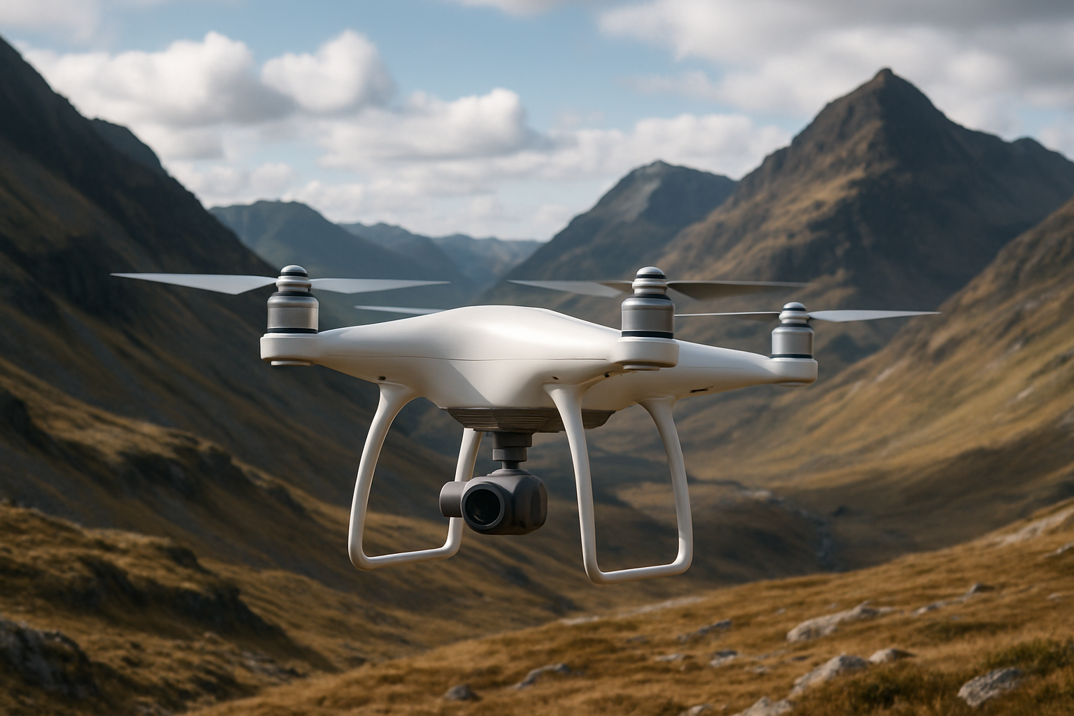 Autonomous aerial drone surveying remote mountainous terrain