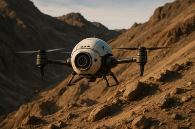 Autonomous exploration drone surveying rugged terrain
