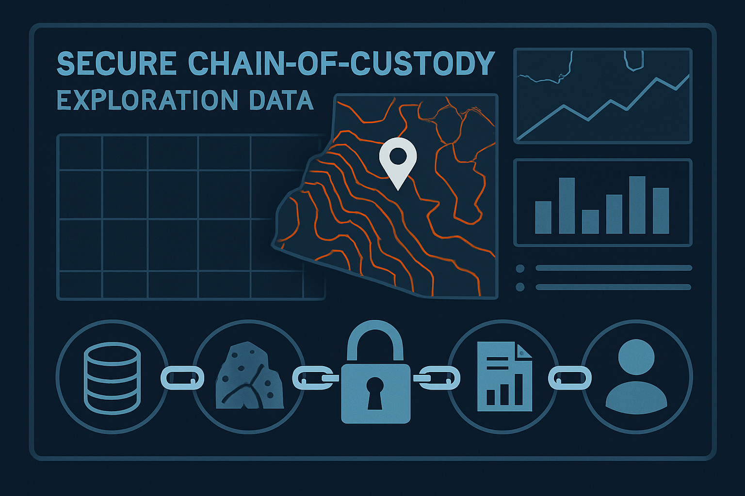 Digital interface showing secure chain-of-custody for exploration data